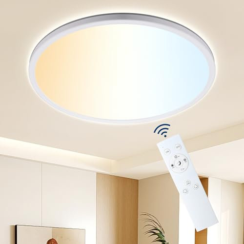 ONDTA LED Deckenleuchte Dimmbar 45W, 2700K-6500K 6000LM Deckenlampe Wohnzimmer, IP44 Küchenlampe Badezimmer Lampe Deck, Ultra Dünn LED Panel für Küchen Schlafzimmer, Weiß Rund Ø57 CM