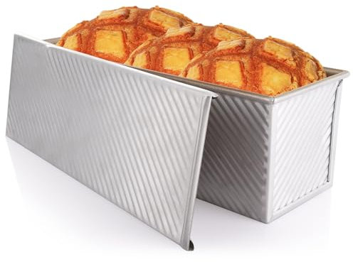 VIDETOL Grande teglia per pagnotta Pullman con coperchio, 1200 g, antiaderente per pane, in lega di alluminio, per cottura in forno