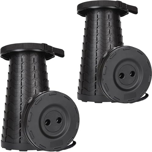 2 Pack Collapsible Stool, 400lbs Max Weight, Lightweight But Sturdy, Portable Retractable Folding Telescoping Foldable Camping Stool for Adults Outdoor Fishing Hiking BBQ (2, Black)