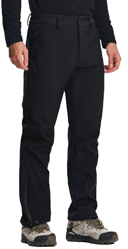Pioneer Camp Men's Fleece Lined Hiking Pants Softshell Waterproof Winter Insulated Windproof Thermal for Snowboarding Skiing Black