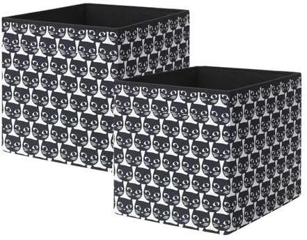 Pack of 2 DR0NA Fabric Storage Box – 33x38x33 cm Cube Organiser | Foldable Storage Basket for Shelves & Wardrobes | Fits KALLAX Units | Home, Office, Toys, Clothes | White/black patterned