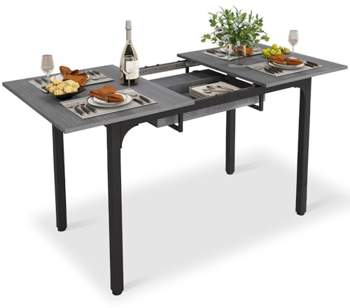 ARTETHYS Extendable Dining Table, 110-150cm Kitchen Tables for 4-6 Seater | Extending Wood Dinner Table with Hidden Storage, Metal Legs, Modern Space Saving Furniture for Dining Room, Grey