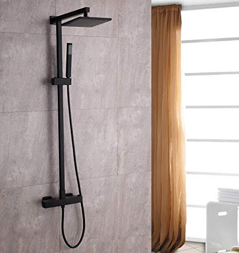 Design-Duschsystem Duschsäule SEDAL-Thermostat 8921B Basic in Schwarz - Optional mit Edelstahl-Duschkopf eckig, Auswahl Duschkopf Quadrat:40x40cm