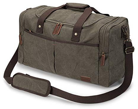 S-Zone Reisetasche aus Segeltuch, 65 l, für Reisen, Wochenende, Übernachtung, mit Schuhfach für Herren, Armee-grün, XL