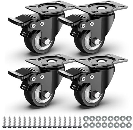 HOLKIE Castor Wheels 50mm Swivel Heavy Duty Castor Wheels for Furniture with Safety Brake Total Capacity 250KG (pack of 4)