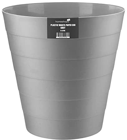 HOMESHOPA Plastic Waste Paper Bin Grey, 6L Round Waste Basket Trash Can, Lightweight Rubbish Bin for Kitchen, Bedroom, Bathroom, Open-Top Design, Ourdoor Gargabe Container Dustbin