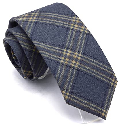 Gusleson Suit Ties For Men Navy Blue Cotton Wool Tie Yellow Striped Neckties (UK0910-02)