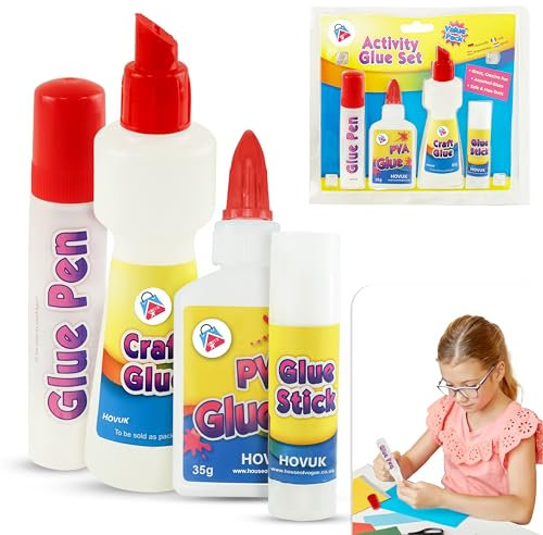 4Pcs Kids Glue Set, Non-Toxic PVA, Stick, Liquid & Pen Glue for Crafts, School Supplies, Paper, Fabric and Scrapbooking - Safe Arts & DIY Kit
