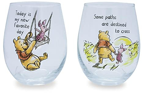 Disney Winnie The Pooh Quotes Stemless Wine Glass Set | Each Holds 20 Ounces