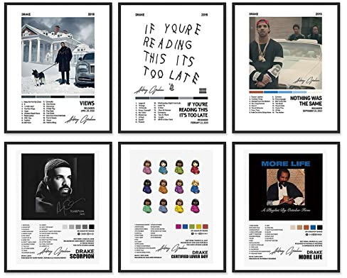 A ART·ZONE Drake Poster 8x10 Pollici Tela Stampe Senza cornice Set di 6 Poster di copertina di album musicali Decorazione estetica della stanza Quadro su tela Decorazione murale Drake Merch