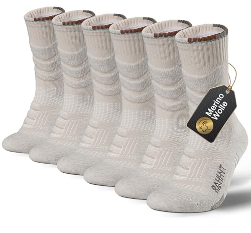 Rahhint Calcetines de senderismo Merino Calcetines de compresión Calcetines de trekking acolchados antiampollas 3 pares para hombres, mujeres y niños Talla 31-52