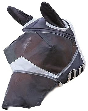 Máscara de mosca de caballo con suave en la piel y malla transpirable completa protección UV correas ajustables para el cuello