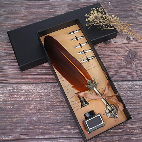 Slytherin Quill And Ink Set Quil Quid,Teckning Vintage Feather Fontän Skriftpenna Kalligrafi Ink Quill Dip Pen med presentask(grön) (ORANGE)