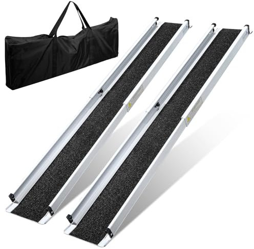 Sonnewelt 2 x 105-183 cm, rampa per sedia a rotelle, in alluminio, fino a 300 kg, rampa per sedia a rotelle, rampa telescopica con borsa in tessuto, rampa per sedia a rotelle, rampa per sedia a