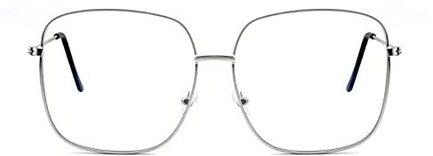 KAEOISFU Oversized Fashion Square Metal Reading Glasses Women Men, Large Blue Light Blocking Computer Readers, Anti Glare Extra Big Wide Frame Eyeglasses