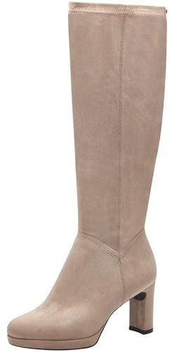 Tamaris Botas de Caña Larga para Mujer, Textiles, Tacón Cuadrado, Veganas, Gris Topo, 42 EU