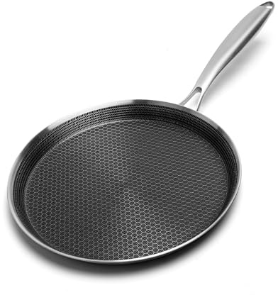 Innerwell Nonstick Crepe Pan 10 inch Stainless Steel Crepe Pan Honeycomb Coating Flat Skillet Tawa Dosa Tortilla Pan,Omelet Pan with All Stove Tops Available, Induction Compatible