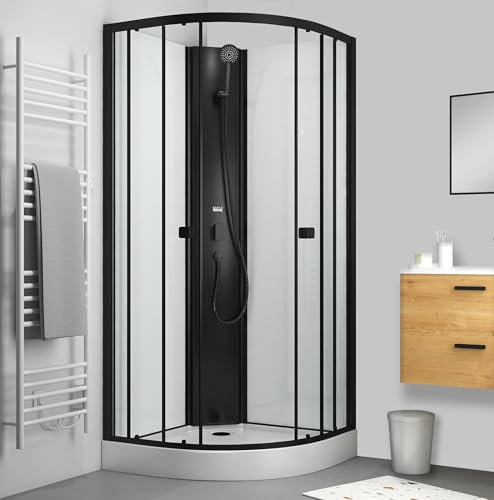 Marwell Komplettdusche Prime Style Square – Dusche komplett 80 x 80 x 200 cm – Fertigdusche inkl. Duschwanne und Armatur – Wellnessdusche mit Aluminiumrahmen – Glasdusche Modernes Design (85x85 rund)