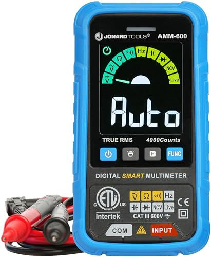 Jonard Tools AMM-600 Automatic Intelligent Digital Multimeter ETL Certified 4000 Counts TRMS, Test A/C D/C Voltage, Resistance, Continuity, Frequency, Capacitance, Diode, NCV, and Live Wire, 600V