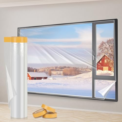 Yotache Fenster Isolierfolie 2,4m x 10m, 2 cm breites Doppelklebeband