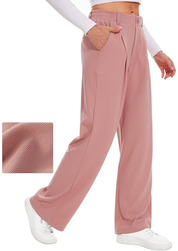 Desol Hosen Damen Waffel Lang Palazzo Hose Elegant Stoffhose Anzughose Damen Weite Sommerhose mit Taschen High Waist Hose Damenhose Weites Bein
