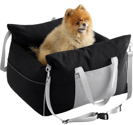 Medium Dog Car Seat for Dog, Small Pets Travel Carrier Bed of Easy Installation, Clip-On Safety Leash and with Removable Mat, Black