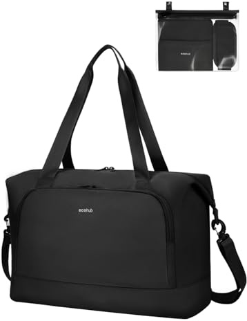 ECOHUB Sac de Voyage Femme, Bagages Cabine 45x36x20 Easyjet, Sac Voyage Cabine avec Amovible Poche Humide, Sac Avion Weekend, Bagage à Main Valise Léger Imperméable, d'Hôpital, Week-End, Noir, 30L