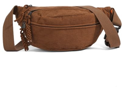 Sac Banane Femme JENCVNL Velours Côtelé Sac Bandoulière Sac de Voyage avec Sangle Réglable pour Faire du Shopping, Sortir, Voyager et Travailler (Marron)