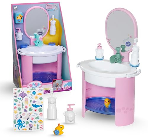 BABY born Waschbecken - Puppenwaschtisch inkl. Zahnbürste & Seifenspender - Mit echtem Wasser - Benötigt Keine Batterien - Hochwertiges Puppenzubehör für Puppen der Größe 36 cm & 43 cm