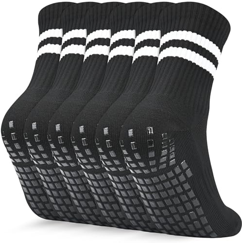 ouhos Lot de 3 paires de chaussettes de football antidérapantes pour garçon Blanc Noir 31-34/35-38