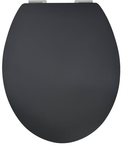 WC Sitz mit Absenkautomatik | Holzkern | stabile Softclose Scharniere | einfache Montage | glatte Oberfläche | Motive zur Auswahl | Holz WC-Deckel universell passend (schwarz - Soft Touch)
