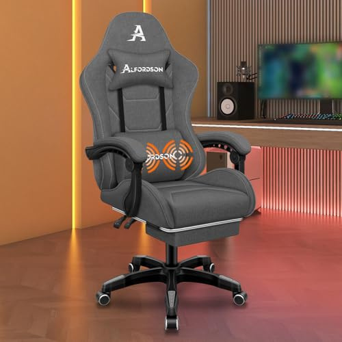 ALFORDSON Gaming-Stuhl Massage Bürostuhl, ergonomischer Rennstuhl, Verstellbarer Schreibtischstuhl, 360° Drehstuhl, höhenverstellbarer Computerstuhl, Neigungswinkel 90°-150°, Dunkelgrau