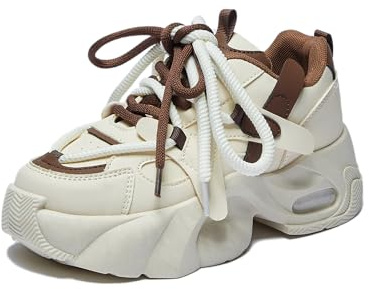Baskets épaisses pour Femmes Sneakers à Plateforme en Maille Respirante Chaussures de Marche légères et Confortables（2802 Brun EU 35）