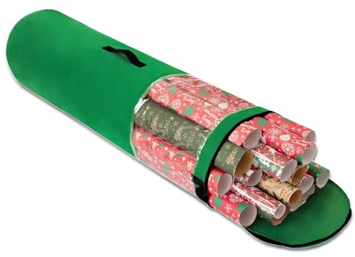 Himissy Bolsa Almacenamiento Papel Regalo, Organizador Rollos Papel de Regalo, Organizador Envoltorios Regalos para Navidad, Puede Guardar Lazos, Cintas y Etiquetas, 82 x 34 x 13 cm (Verde)