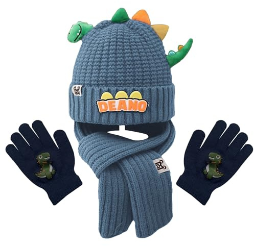 FOSDICK Set Guanti Cappello e Scaldacollo Bambino, Set Cappello Sciarpa e Guanti Bambino, Invernali Berretto Scalda Collo guanti Termici Cappellino in Maglia Scaldacollo Gloves Winter per 5-12 Anni