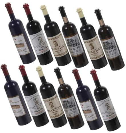 Parliky 12 Bottiglie di Vino in Miniatura per Casa delle Bambole, Bottiglie di Plastica Colorate, Decorazioni e Miniature da Collezione, Set da 12 Pezzi