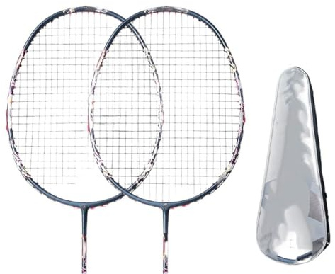 CaFfen Badminton Set Racchetta da Badminton in Fibra di Carbonio Ultraleggera 72±2g e 35 libbre con Corde, Racchetta Allenamento Professionale(2Pcs-Sacks 2)