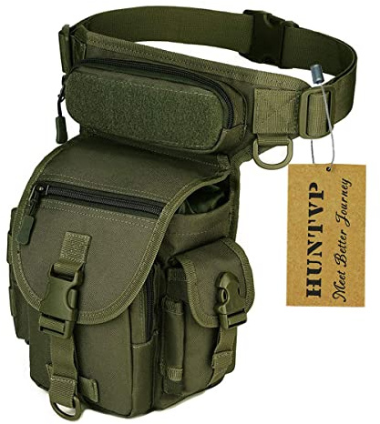 Huntvp Benväska lårväska, militär taktisk banan, molle, multifungerande väska, för vandring, camping, klättring, resor, motorcykel, cykling, fiske, arméjakt, grön