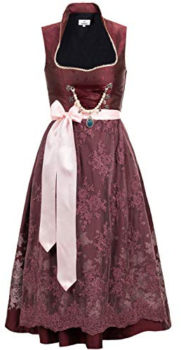 Edelnice Trachtenmode Exklusives Designer Stehkragen Langes Dirndl Stella inkl. Spitzen Dirndlschürze und Charivari Gr. 34-54 (36)