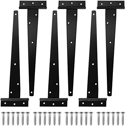 T-Scharnier-Set, 6 Stück, 30,5 cm, T-Scharnier-Set, T-Riemen-Scharniere, schwarz, geschmiedetes Metall, Eisen, Tor, Tür, Scheune, Hardware mit Schrauben