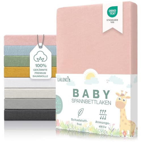 Laleni 2er-Set Premium Spannbettlaken Stubenwagen oval 38x77 cm - Oeko-Tex Zertifiziert, 100% Baumwolle, atmungsaktives Spannbetttuch Jersey Baby, 150 g/m², Rosa