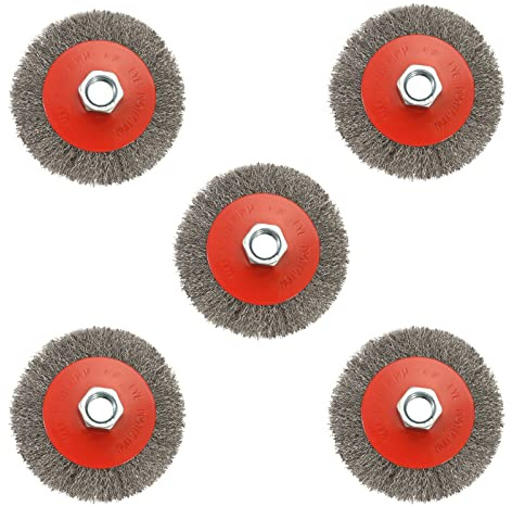 AUPREX 5 Pack 4 Inch Coarse Crimped Wire Wheel Brush for Angle Grinder with 5/8 Inch-11 Threaded Arbor - 0.014 Inch Carbon Steel Wire -Light Duty Conditioning for Metals