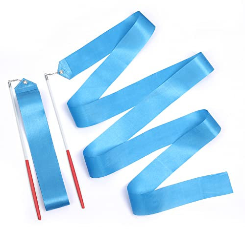 2 Stück Tanzbänder, 2 m Langes Wirbelndes Tanzband Gymnastikband mit Stab Dance Ribbons für Kinder Künstlerisches Tanzen Training Party, mit Band-Tänzerstab (Himmelblau)
