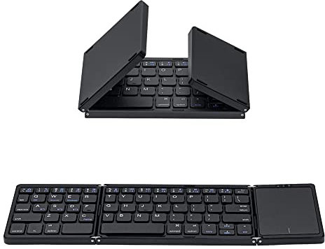 Mcbazel Teclado inalámbrico plegable con teclado táctil para Tableta/Teléfono/PC, teclado portátil recargable soporta múltiples dispositivos/iOS/Android/MacOS/Windows-Negro (Diseño de EE. UU.)