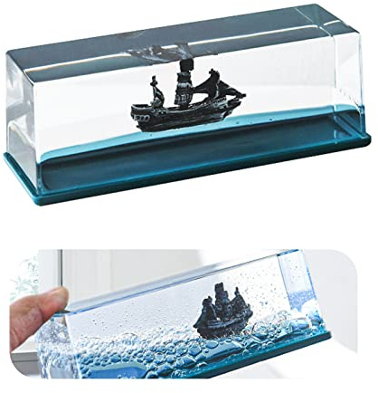 Tuzsocr Fluid Drift Bottle - Black Pearl Barca, Pirata Nave Bottiglia con Liquido, Nave in Bottiglia Inaffondabile,Modello Barca in Acqua per Dell'Ufficio Tavola Decorazione (Black Pearl)