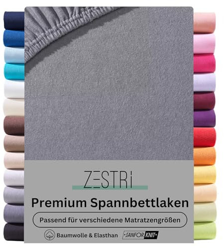 Zestri Premium Spannbettlaken Spannbetttuch | für Matratzenhöhe 25 cm | Stoffgewicht 190g/m² | ÖKO-TEX | 90x200 bis 100x200 cm + 25 cm Steghöhe | Anthrazit