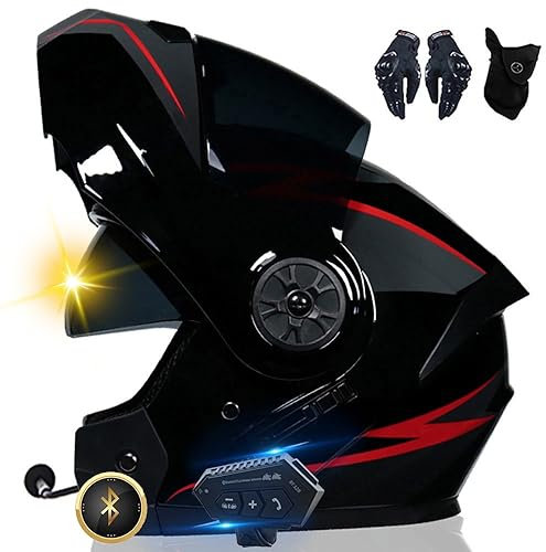 Casco da Moto Bluetooth, Casco Integrale con 2 Piloti Casco Bluetooth Intercom Omologato DOT/ECE, Leggero, con Doppia Visiera, Casco Modulare per Adulti Uomini Donne S~XL