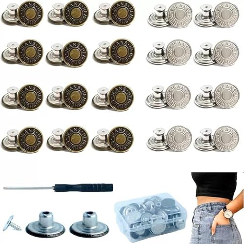 VINEST 40PCS Metal Jeans Button Replacement No Sew, 17mm Adjustable Pins with Screwdriver, Tightener Snap for Jackets, Dresses, Denim Skirts
