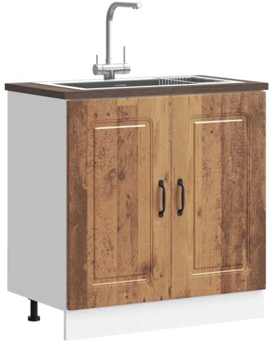 IKAYAA Armario Bajo para Fregadero Kalmar, Mueble Fregadero Cocina, sin encimera, 80 x 46 x 81.5 cm Madera Antigua