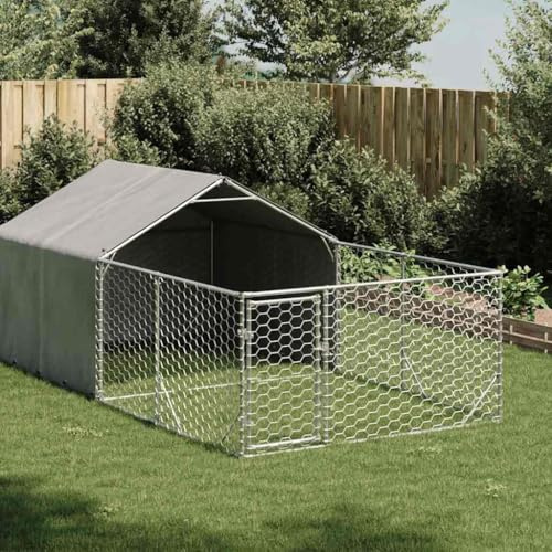 Verderoom Cuccia Cane Esterno,Gabbia Cane,Box per Cani da Esterno,Recinto per Cani,Cuccia per Cani da Esterno con Recinto 4x2x1,5m Acciaio Zincato